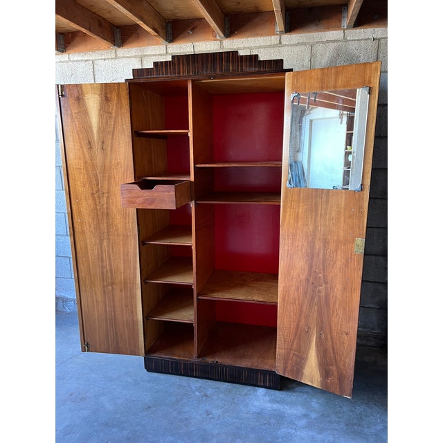 Exceptional Art Deco Petite Armoire in Bookmatched Flamed Walnut & Macassar Detailing For Sale - Image 10 of 15