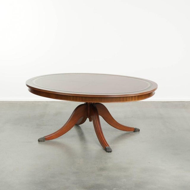 20th Century English Oval Coffee Table with a Red Leather Top For Sale - Image 11 of 11