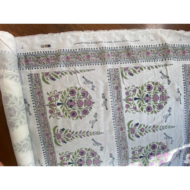 Quadrille Home Couture Kalamkari Border Fabric Lavender Green Navy - 6 Yards For Sale - Image 4 of 6