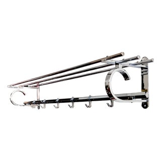 Art Deco Wall-Mounted Coat Rack in Chrome-Plated Brass, France, 1930s For Sale