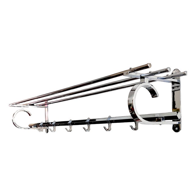 Art Deco Wall-Mounted Coat Rack in Chrome-Plated Brass, France, 1930s For Sale