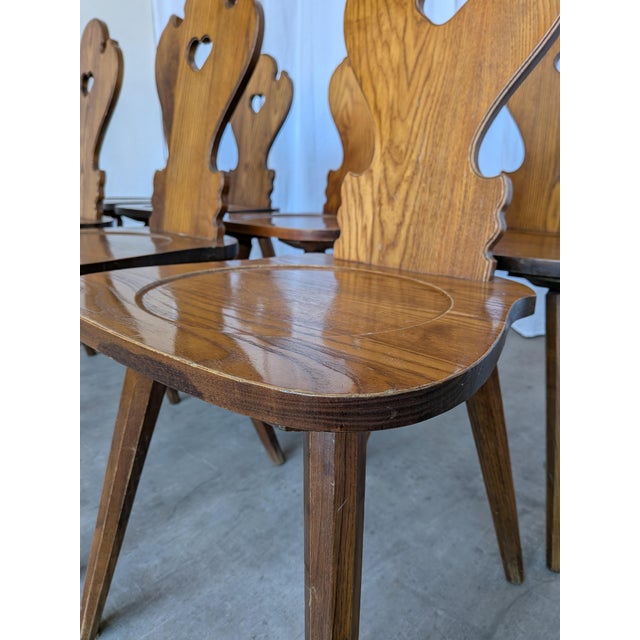 Farmhouse Tyrolean Chair with Heart Cutout Back, 1970s, Set of 8 For Sale - Image 3 of 18