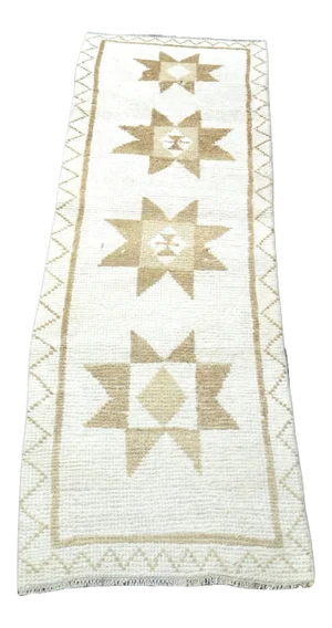 Vintage Natural Turkish White Wool Runner
