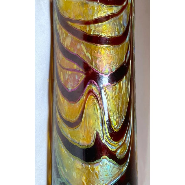 1930s Antique Hand Blown Kralik Czech Aurene Iridescent Rainbow Cylinder Glass Vase For Sale - Image 5 of 12