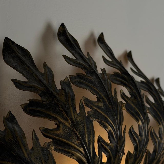 Gold Large Italian Backlit Phytomorphic Mirror in Painted Metal, 1970s For Sale - Image 8 of 18