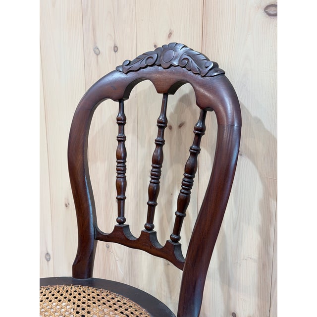 Vintage Victorian Mahogany Balloon Back Cane Side Chairs, Pair For Sale - Image 4 of 7