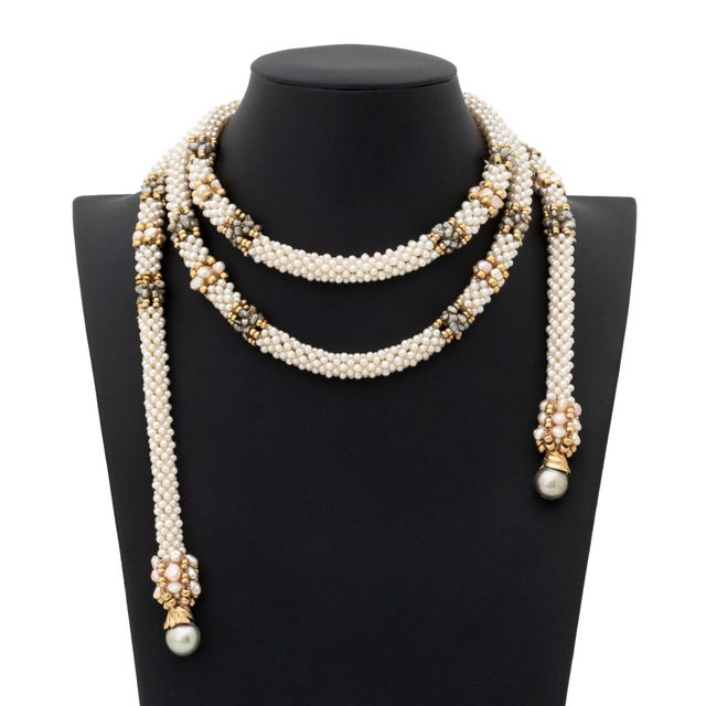 Yellow Gold and Cultured Pearl Wedding Garland For Sale