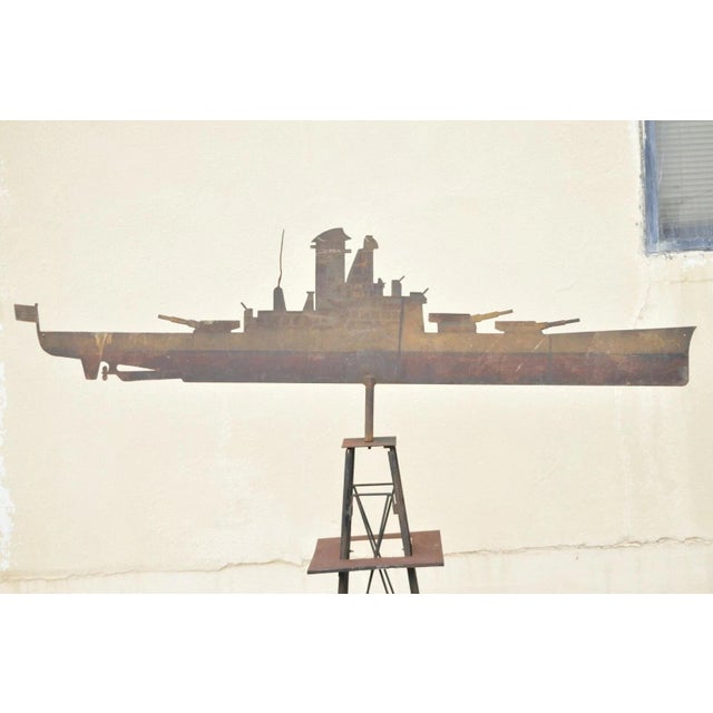 Brown Early 20th Century Battleship Painted Steel Weathervane For Sale - Image 8 of 12