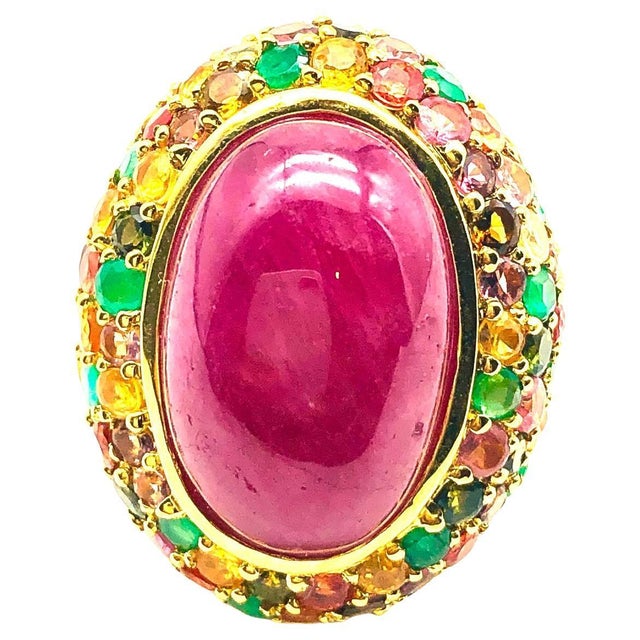 Bochic "Orient" Vintage Ruby, Sapphire & Emerald Ring Set In 18K Gold & Silver For Sale - Image 15 of 18