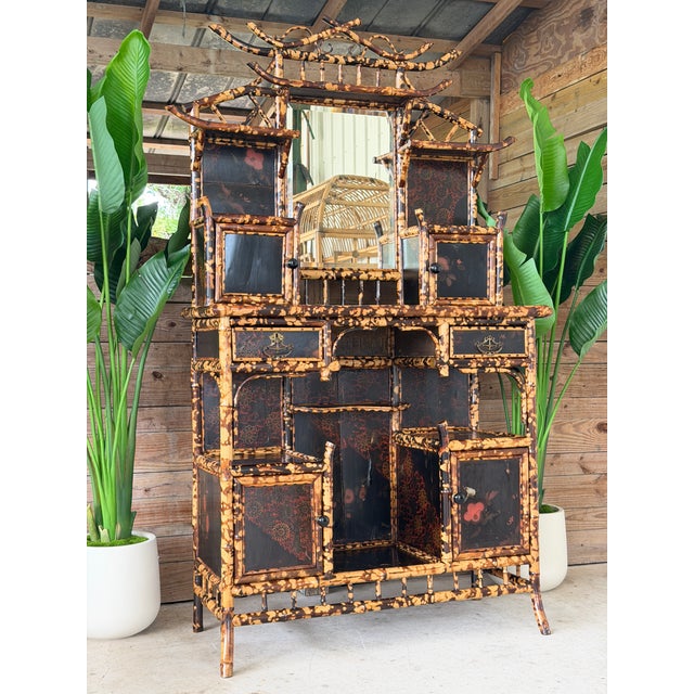 Late 19th Century English Aesthetic Movement Japanned & Tortoiseshell Bamboo Cabinet For Sale - Image 11 of 12