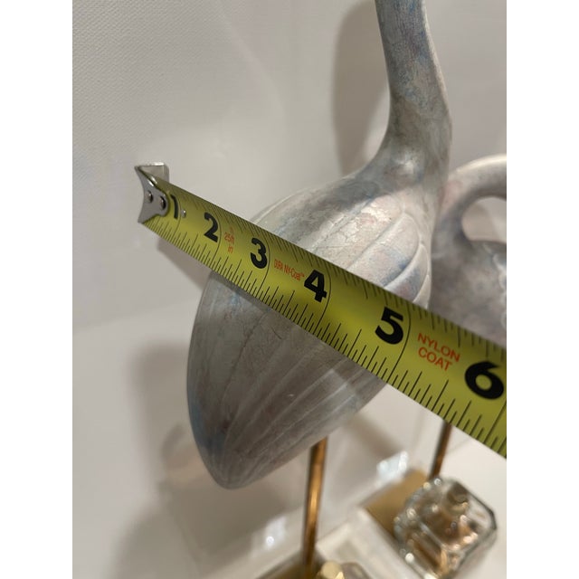1970s Hollywood Regency Silver Leaf Crane Sculptures on Thick Lucite Bases - A Pair For Sale - Image 10 of 12