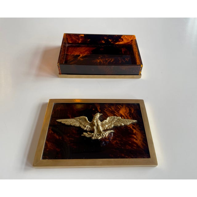 Traditional Vintage Empire Faux Tortoise Box with Brass Eagle, 1970s For Sale - Image 3 of 11