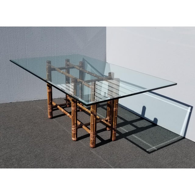 Vintage Bamboo Base Glass Top Dining Room Table Chairish