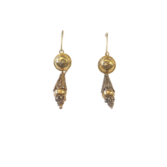 Antique Gold Portuguese 18k Filigree Bomb Drop Earrings For Sale In New York - Image 6 of 11