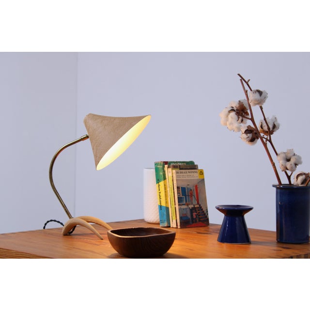Brass and Beige Crowfoot Table Lamp attributed to Cosack Leuchten, 1950s For Sale - Image 9 of 18