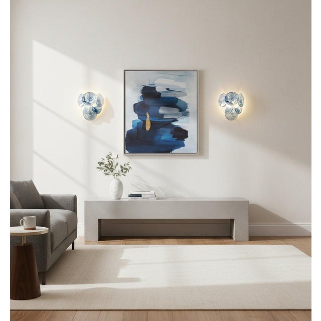 1990s Glass Wall Sconces with 6 Alabaster Cobalt Blue Disks, 1990s, Set of 2 For Sale - Image 5 of 13