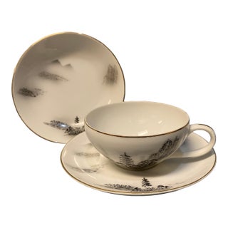 1960s Fukagawa Arita Berry Bowl With Flat Coffee Cup and Saucer- 3 Pieces For Sale