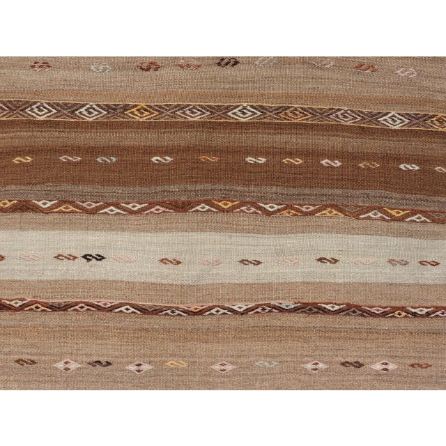 Mid 20th Century Vintage Earthy Kilim Gallery Runner With Stripe Design in Multi Colors & Motif's 4'6 X 11'7 For Sale - Image 5 of 10