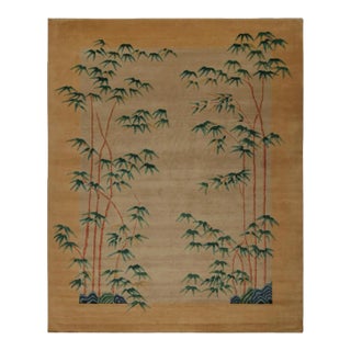 Rug & Kilim’s Chinese Art Deco Style Rug in Beige With Floral Patterns For Sale