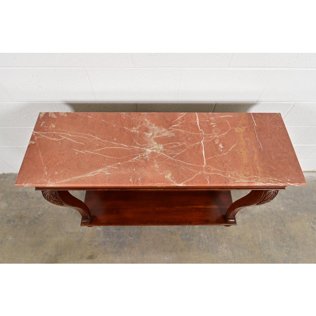 Ethan Allen French Empire Carved Cherry Wood Marble Top Console Table With Mirrored Back For Sale - Image 10 of 14