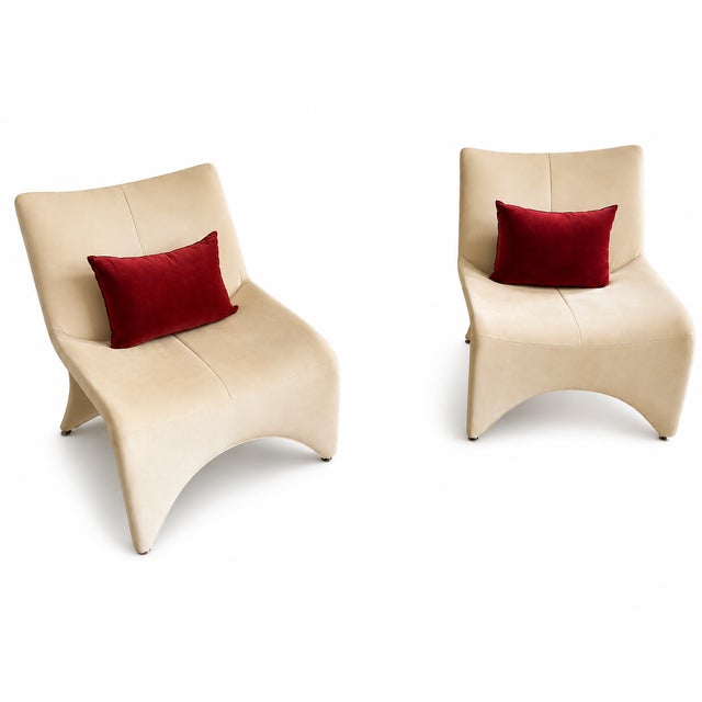 Very interesting and comfortable low-rider chair with creamy suede fabric and aluminum base. Excellent condition! Two...