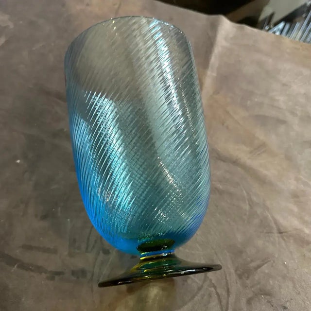 1980s Modern Blue and Yellow Murano Glass Vase by Carlo Moretti For Sale - Image 11 of 13