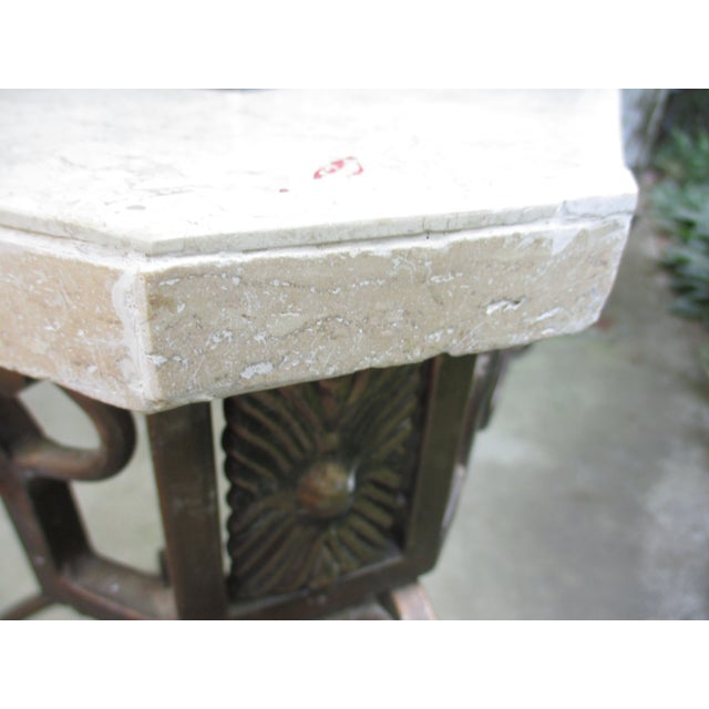 Vintage French Ornate Iron With Marble and Glass Top Console Table For Sale - Image 13 of 18