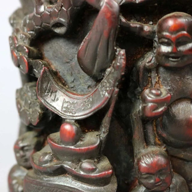 Antique Chinese Carved-In-Relief Resin Genre Scene Libation Cup For Sale - Image 6 of 13