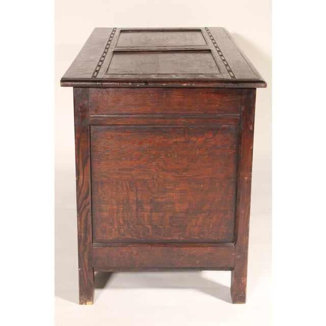 Antique Tudor Style Carved Oak Trunk For Sale - Image 4 of 12