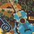 Large wall art depicting musical instruments including harp, banjo, guitar, and piano amongst a nature background with...