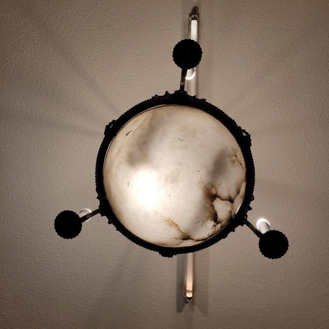 Early 20th Century Art Nouveau Ceiling Lam in Alabaster and Gilt Bronze, France, 1930s For Sale - Image 9 of 18