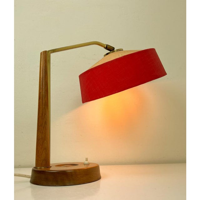Wood and Brass Table Lamp attributed to Temde, 1960s For Sale - Image 14 of 18