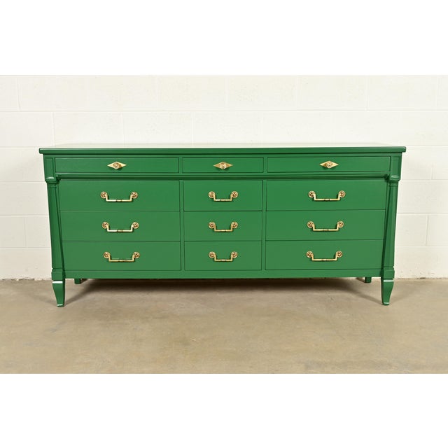 John Widdicomb French Regency Louis XVI Green Lacquered Dresser or Credenza, Newly Refinished For Sale - Image 18 of 18