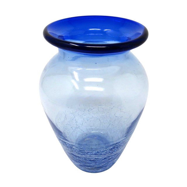 Blenko Blenko Blue Crackle Glass Vase For Sale - Image 4 of 7