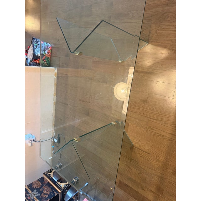 Transparent Vintage 1980s Attributed to Leon Rosen for Pace Rectangular Glass Dining Table With Brass For Sale - Image 8 of 10