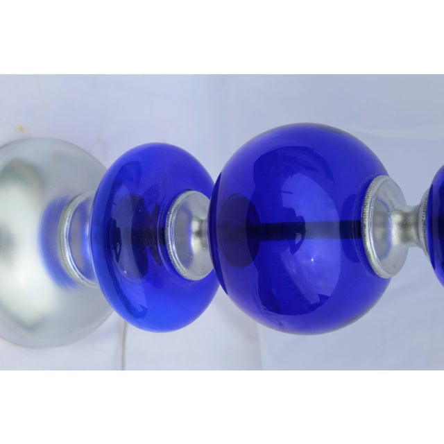 1990s Mid-Century Modern Cobalt Blue Glass Lamps Pair For Sale - Image 16 of 18