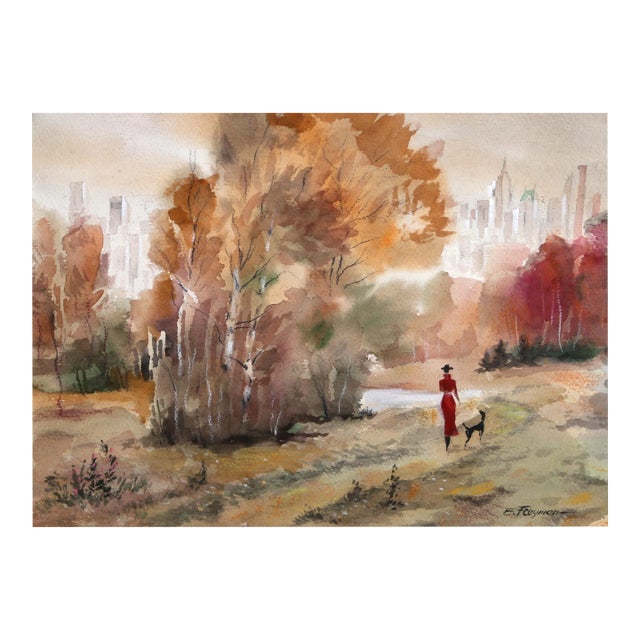 Autumn Stroll, Erik Freyman Watercolor With Pastels on Paper, Signed in Pen For Sale