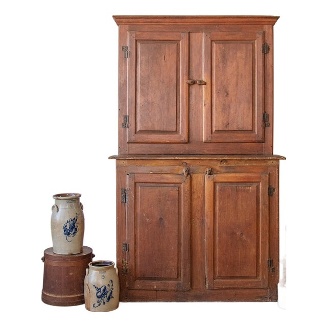 1780s Early American New England Kitchen Cupboard in Wide Plank Pine For Sale