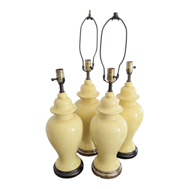 Vintage Butter Yellow Ceramic Ginger Jar Table Lamps - Set of 4 For Sale