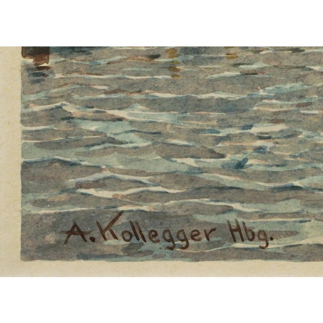 Traditional Vintage Framed Watercolor Painting Hamburg Cityscape River Artist Signed 1939 For Sale - Image 3 of 4