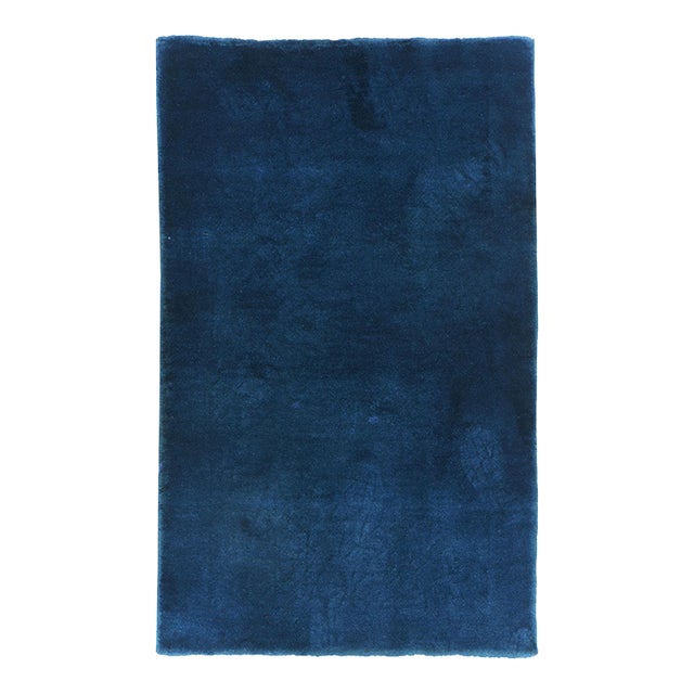 Galerie Shabab Collection Mid-20th Century Handmade Chinese Art Deco Throw Rug in Blue For Sale