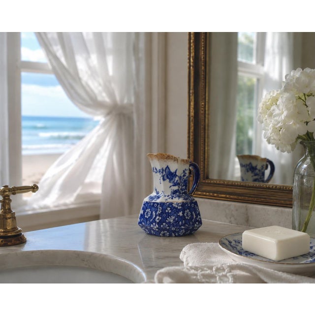 Antique English Flow Blue Pitcher For Sale In Los Angeles - Image 6 of 6