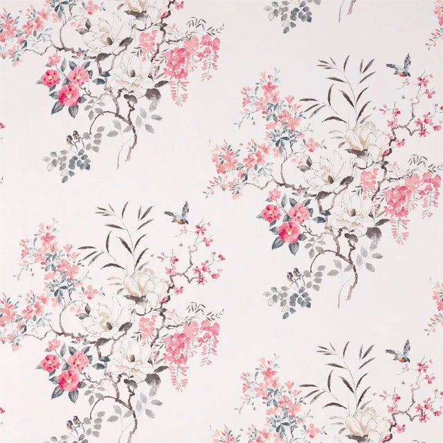 Sanderson Magnolia & Blossom Fabric in Amethyst/Silver For Sale