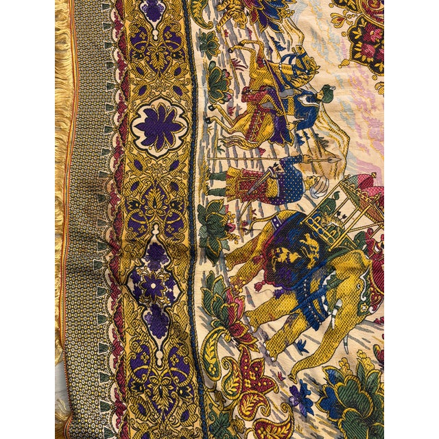 Persian-Style Pictorial Woven Tapestry With Royal Court Scene & Gold Fringe For Sale In Miami - Image 6 of 15