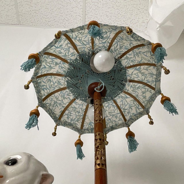 Italian Porcelain Monkey/Parisol Lamps With Gold Leaf Bases For Sale In West Palm - Image 6 of 15