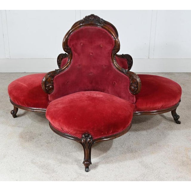 Victorian Conversation Seat Settee Couch Tete-a-Tete in Mahogany, 1860 For Sale - Image 4 of 8