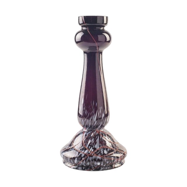 Northern European Violet Glass Candleholder, 1970s For Sale