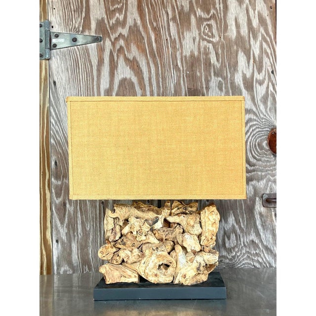 Wood Vintage Boho Wood Knot Table Lamp For Sale - Image 7 of 13