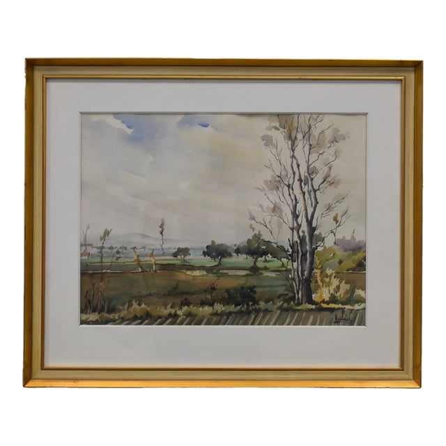 1970s Fall Landscape Watercolor Painting, Framed For Sale