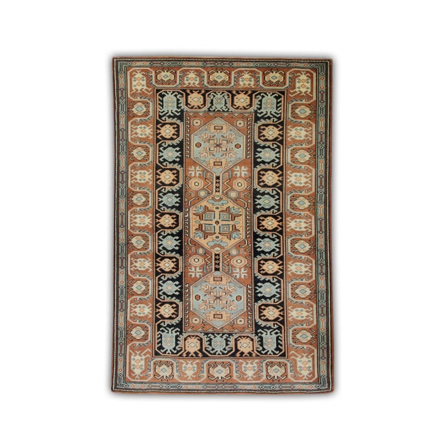 1960s Orange & Blue Vintage Turkish Rug 3'11" X 5'10" For Sale In Houston - Image 6 of 6